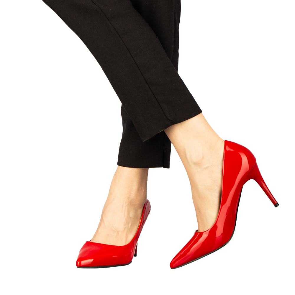 Pantofi dama cu toc rosii din piele ecologica Rocha Incaltaminte Dama 2023-03-19